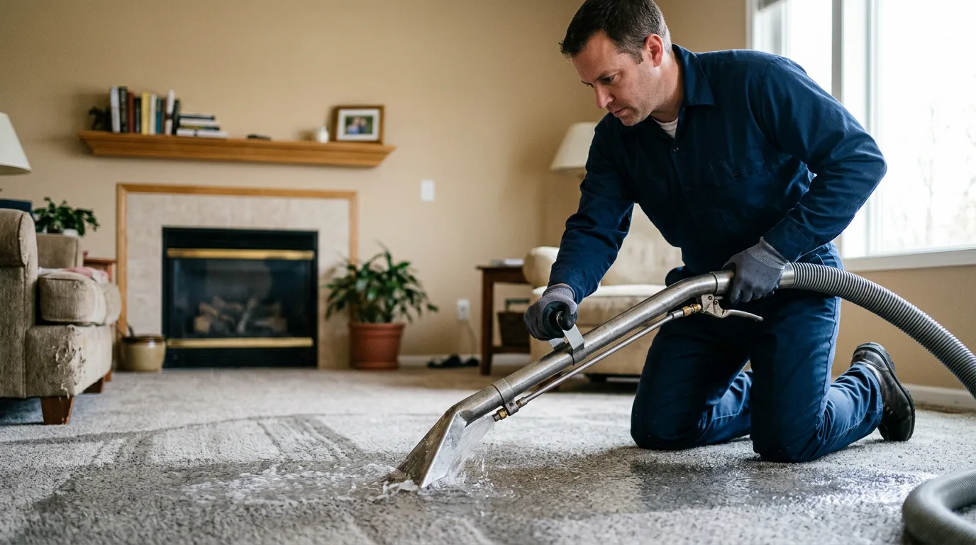 Water damage restoration technician working near Crandall, IN